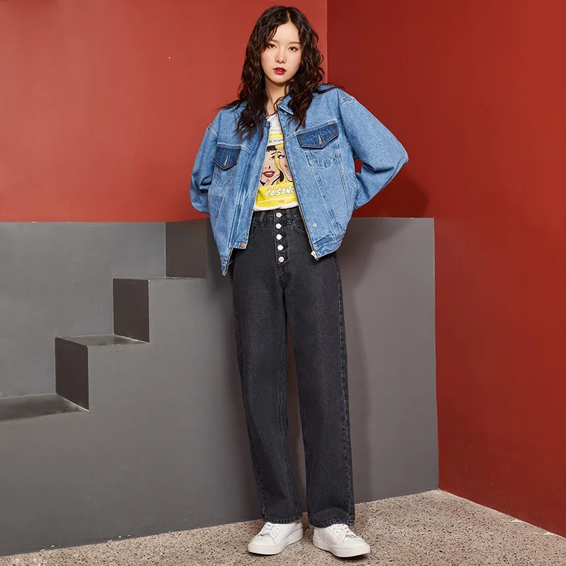 LEIJIJEANS, большой размер, женская джинсовая куртка, подходящая по цвету, с карманами, крутая джинсовая одежда, Молодежная, жизненная, новая, осенняя, джинсовая