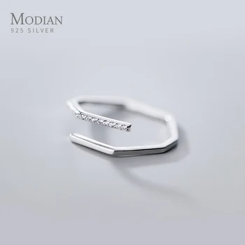

Modian Genuine 925 Strling Sliver Shining CZ Geometrc Polygon Slim Ring for Women Free Size Ring Korea Style Fine Jewelry Gift