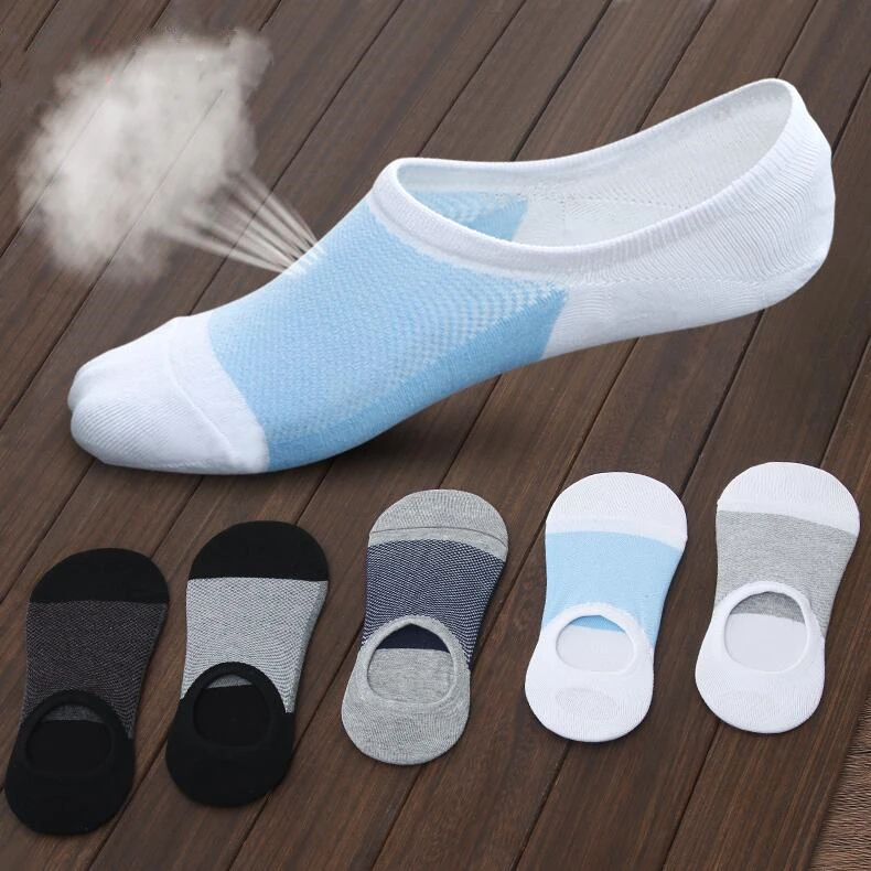 5 pairs / lot summer men no show socks slippers men breathable silicone non-slip high quality short socks mesh breathable socks casual cotton non slip women short low socks slippers silicone socks size eu 35 40 invisible summer boat no show socks 5 pairs