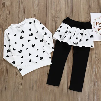 

fashion autumn winter kids baby girls long sleeve tops love print blouses patch pants toddler clothing set 2pcs children costume