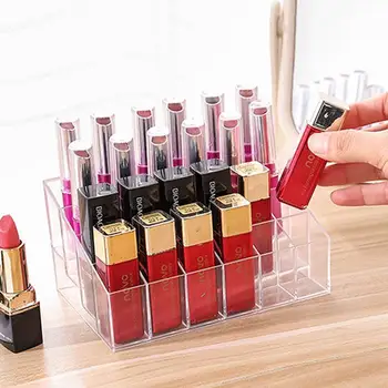 

24 Grid Lipstick Rack pp Plastic Transparent Trapezoidal Nail Polish Lipsticks Holder Desktop Cosmetic Display Stand Makeup Case