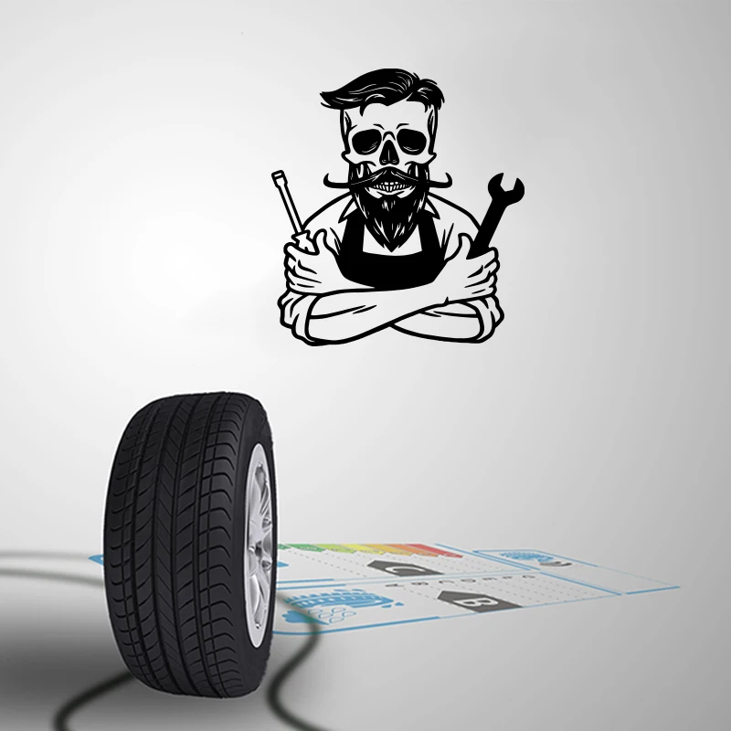 Large Auto Service Car Repair Skull Wall Sticker Piston Wrench Skull Garage Car Repair Wall Decal Shop Decor Vinyl (1)