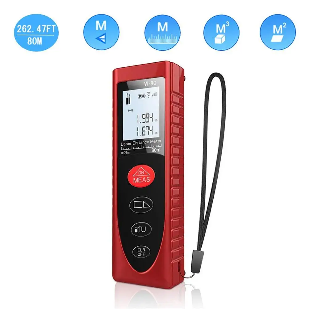 Portable Rangefinder 80m Laser Measuring Device Backlight LCD Mini Digital Laser Distance Meter Measure Volume/Area/Pythagorean