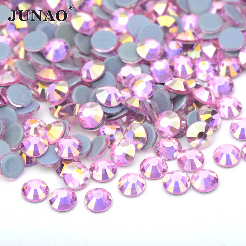 JUNAO SS 6 10 16 20 30 Wholesale AB Crystals Hot Fix Glass Rhinestone Flatback Iron On Strass In Bulk Hotfix Crystal Stones