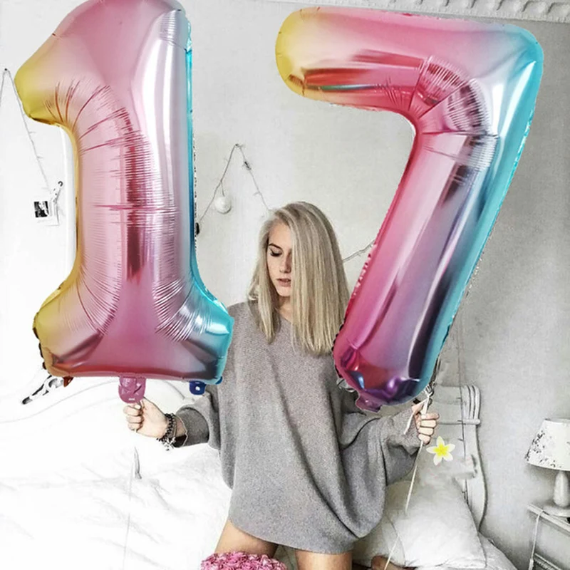 32 дюймовые градиентные синие и красные цифры из фольги Balony день рождения для