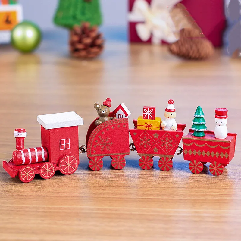 Рождественский поезд окрашенный деревянный с рождественскими игрушками подарок орнамент Navidad Рождественское украшение для дома подарок на год - Цвет: Red