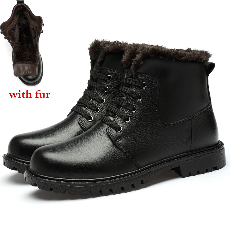 black fur Повседневные ботильоны из натуральной кожи; Мужская обувь; модные мужские зимние ботильоны; плюшевые теплые мужские зимние ботинки; Зимняя мужская обувь - Цвет: black fur