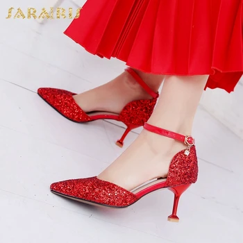

Sarairis 2020 Hot New Arrivals Strange Style Summer Sandals Women Shoes Buckle Strap High Heels Bling Party Shoes Woman Sandals