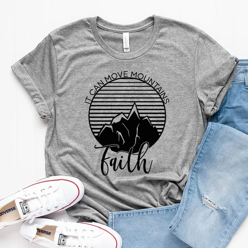 Футболка женская хлопковая с надписью Faith Can Move Mountain|Футболки| |