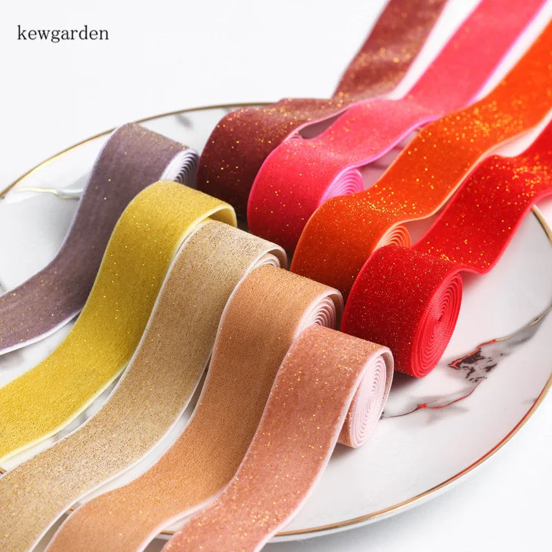 

Kewgarden Glitter Velvet Ribbon 1" 25mm Handmade Tape DIY Hair Bow Flower Accessories Bright Flocking Packing Webbing 10 Yards