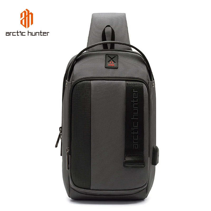 ARCTIC HUNTER USB Водонепроницаемая Мужская нагрудная сумка, мужская сумка-мессенджер для отдыха, сумка через плечо для подростков, дорожная сумка - Цвет: Серый