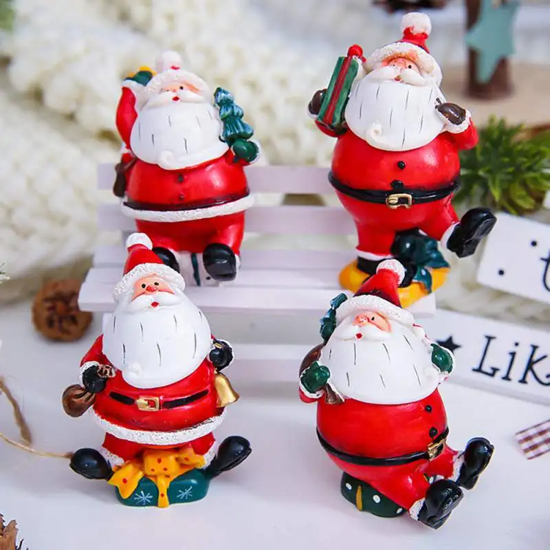 

4pcs Christmas Desk Decoration Santa Claus Resin Miniature Figurine Xmas Home Ornament Creative Cute