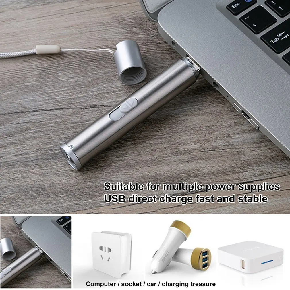 Pocket Waterproof USB Flashlights Handheld LED Flashlight Super Bright Pocket Work Light Powerful Torch for Emergency Camping