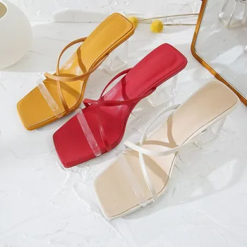 

Fashion Clear Heels Slippers Sandals Summer Shoes Woman Transparent Slippers High Heels Pumps Leisure Flip Flops Mules