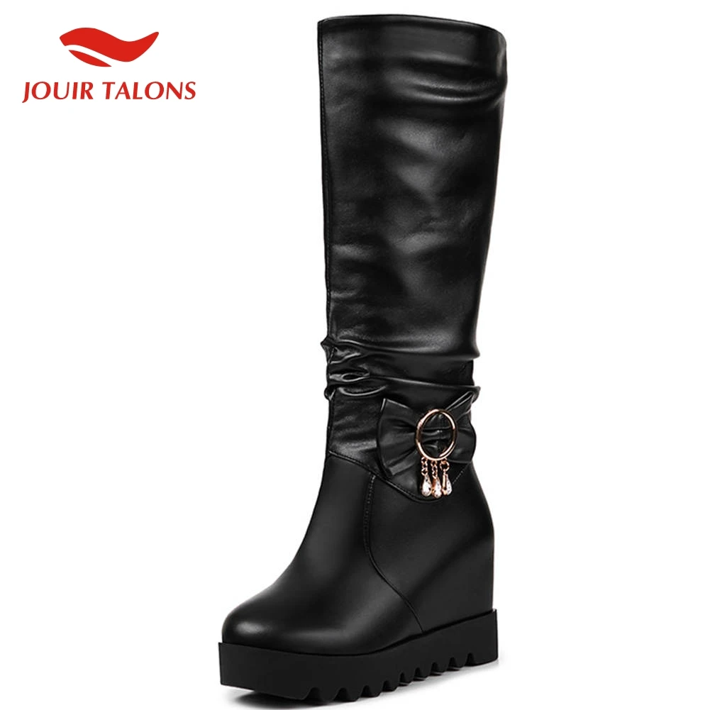 JOUIR TALONS/Новинка; модная обувь на платформе с металлическим украшением; женские ботинки; сапоги до середины икры на высоком каблуке; женская обувь; большие размеры 30-43
