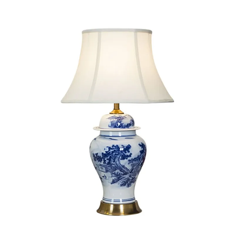Chinese Blue And White Porcelain Ceramic Table Lamp For Bedroom Bedside Living Room Foyer Study Desk Reading Night Light TD059 | Лампы и