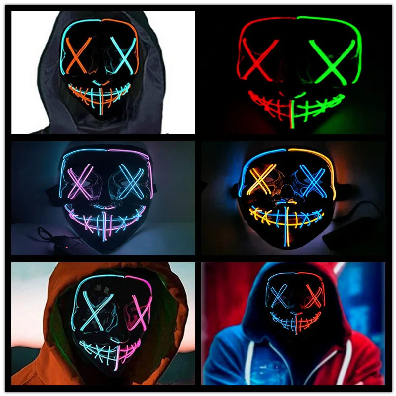 Led Mask Halloween Cool Neon Masks Luminous Glow In The Dark Party Masque Masquerade Maske Lights Cosmask Horror Glowing | Дом и сад