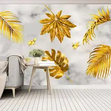 Пользовательские 3D Настенные обои золотой минималистичный ручная роспись тропические растения мраморный фон настенная декоративная живопись