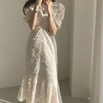 

2020 New Spring Fashion Long Women Dress Elegant Tunic V-neck Ruffle Trim Lady Party Sukienki Elbise Casual Vestidos Ropa Mujer