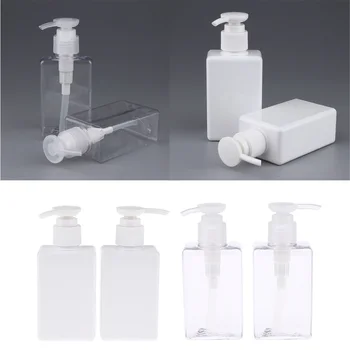 

Pack of 4, Square 150ml Empty Plastic Bottles with Pump Large Capacity Container for Shampoo, Lotions, Liquid Body Soap, Creams