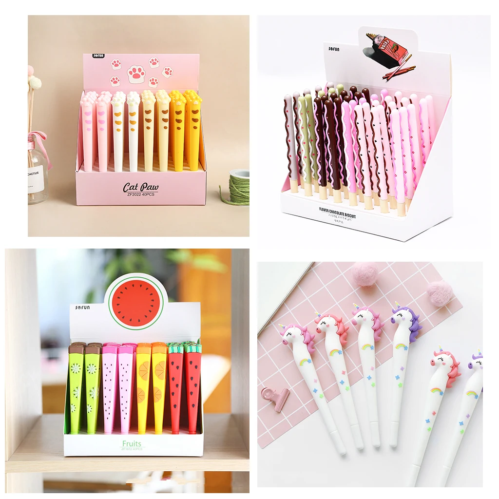 Cat Paw Chocolate Biscuit Pen 40pcs Per Set Plastic Gel Pen Cute Stationery Gift for Kids Cute Watermelon Pen Gel Ink