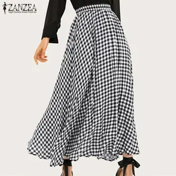 

2020 Summer Check Pleated Skirts ZANZEA Casual Beach Holiday Vestidos Women Elastic Waist Plaid Maxi Faldas Saia Skirt Jupe Robe