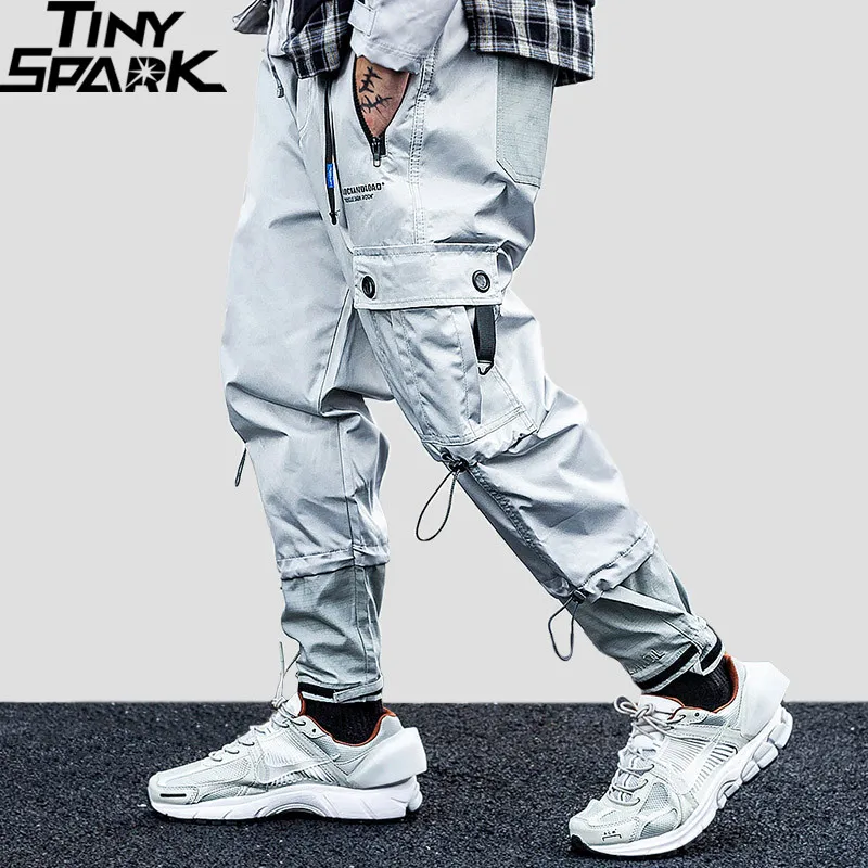Мужские брюки-карго в стиле хип-хоп с карманами на молнии, Харадзюку, уличная одежда, штаны для бега, повседневные тактические брюки с ремнем, мешковатые шаровары