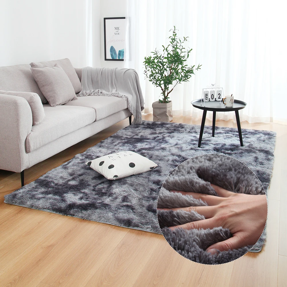 Anti-slip Floor Mats Grey Carpet Tie Dyeing Plush Soft Carpets Bedroom Water Absorption Carpet Rugs For Living Room Bedroom