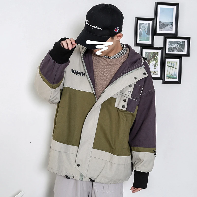 

2020 coat male autumn new Japanese trend tide brand jacket men casual windbreaker clothing loose hip hop Cotton Blue Green 5XL