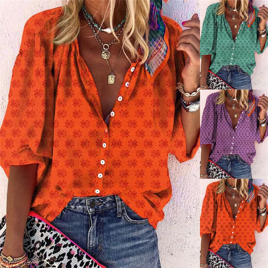 Blusas Mujer de Moda 2019 Женская Повседневная Ретро блуза на пуговицах с длинным рукавом