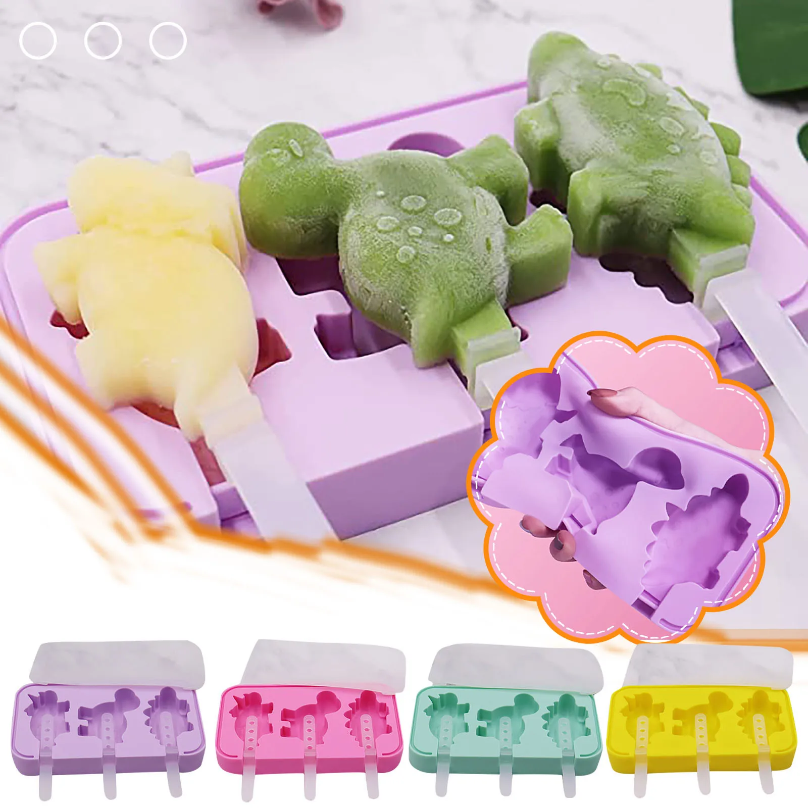 6pc Silicone Ice Cream Mold Ice Cube DIY Lolly Mold Popsicle Maker Kitchen 