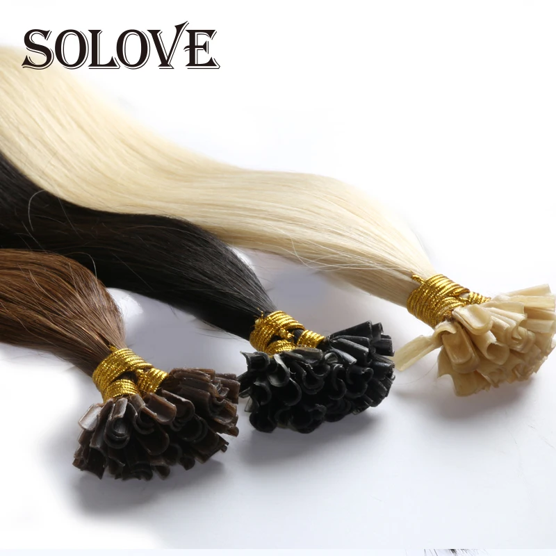 Extensiones de cabello humano Remy, pelo liso de queratina con punta en U, 0,8 g/ps