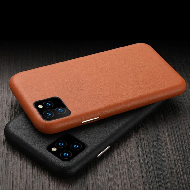 Luxury Vintage Soft Genuine Leather Case For iPhone 7 8 Plus XR XS MAX 11 Pro Max Fhx-yhk Metal Volume Button Back Cover Case