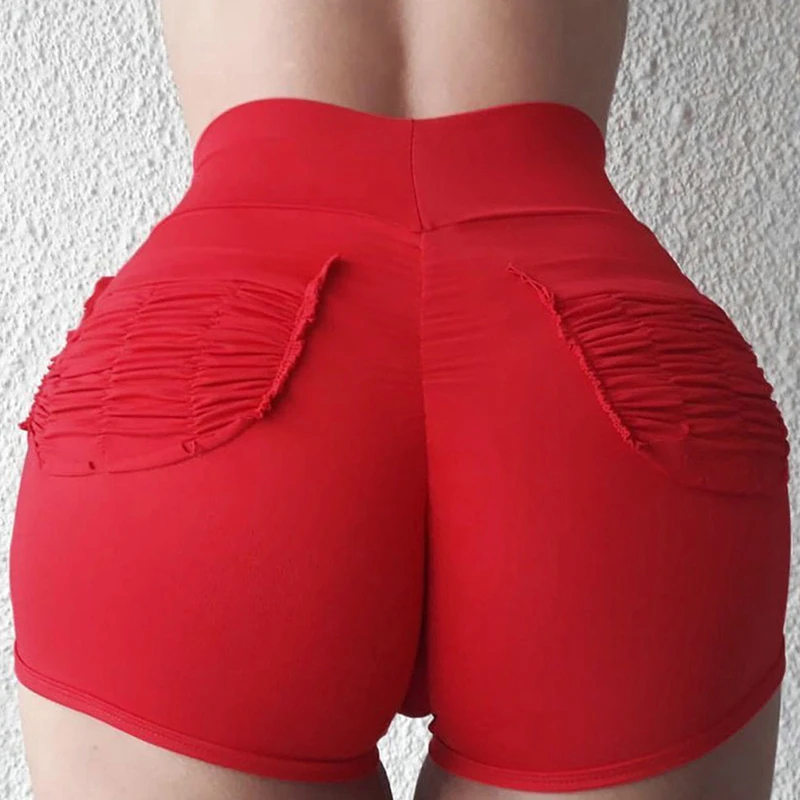 red GAOKE, летние женские шорты, красные, желтые, плиссированные, с карманами, на бедрах, повседневные шорты, сексуальные, для похудения и складок, для отдыха, женские шорты - Цвет: red