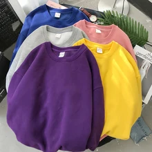 

Woman Solid Color O-Neck Sweatshirt Casual Loose Fit Hoodie Woman Clothes Harajuku Aesthetic Streetwear Pullover Tops Couples