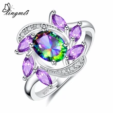 Lingmei beauty Bohemia обручальное кольцо 925 серебряное ювелирное изделие многоцветный фиолетовый синий женское циркониевое кольцо Размер 6 7 8 9 подарки на годовщину