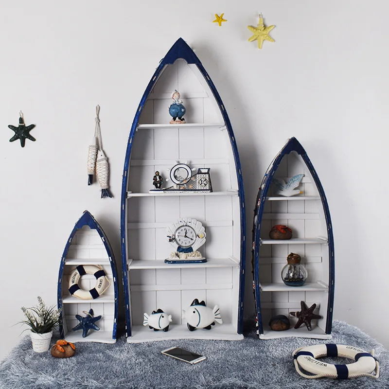 

Marine style wooden home ship-shaped cabinet three-piece combination closet bookcase children's room decoration storage cabinet