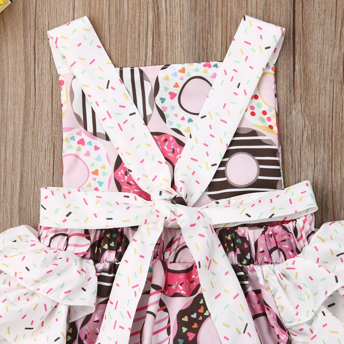 Pudcoco Newborn Baby Girl Clothes Sleeveless Doughnut Print Ruffle Romper Jumpsuit One-Piece Outfit Sunsuit Clothes 0-24M