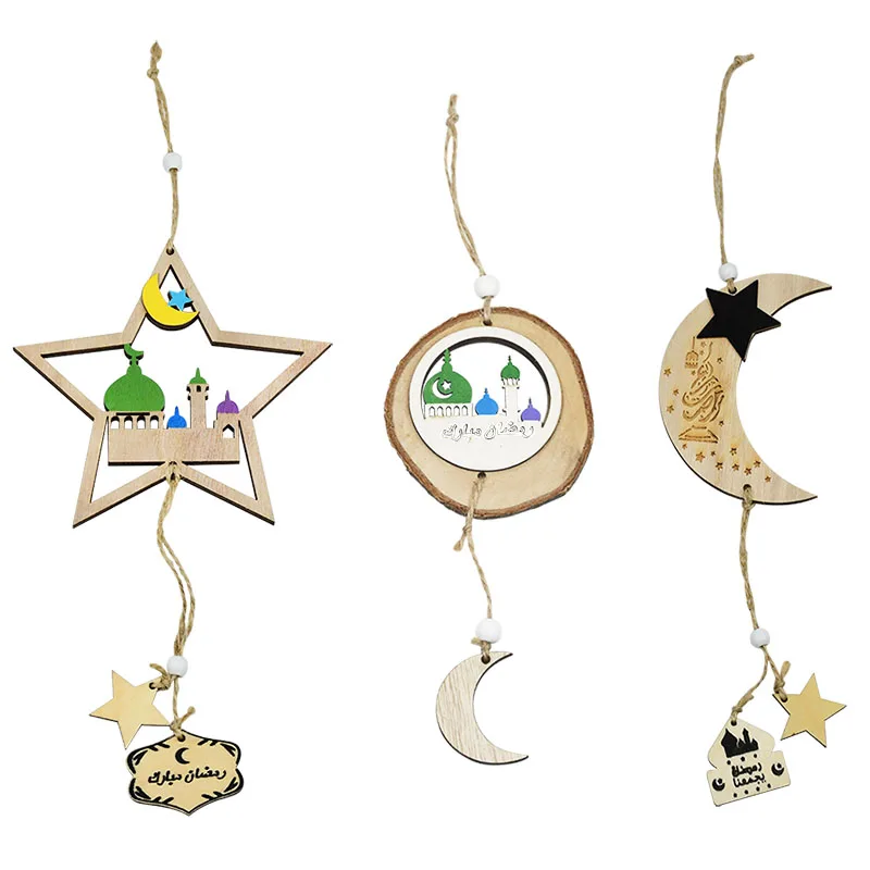 Wooden EID Mubarak Decoration Ramadan Mubarak Ornaments Islamic Muslim Pendant Eid Al Adha Party Supplies Ramadan Kareem Gifts