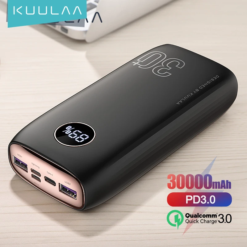 KUULAA Power Bank 30000mAh USB QC PD 3.0 Portable Fast Charging PowerBank 30000 mAh External Battery For iPhone 13 Xiaomi Mi pocket power bank