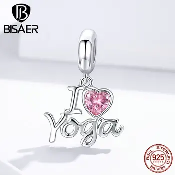 

BISAER Hot Sale 925 Sterling Silver I Love Yoga Beads Sport Love Charms fit for Bracelets Bangles Silver 925 Jewelry ECC1289