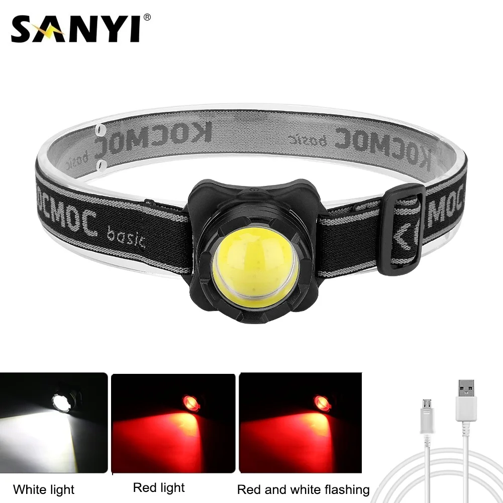

COB LED Headlight Mini Headlamp USB Rechargeable Head Lamp Flashlight Torch Camping Hiking Night Fishing Light Built-in Battery
