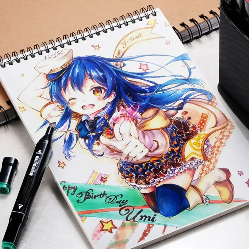 34 Sheet A3/A4/A5 Professional Marker Paper Spiral Sketch Notepad Book Painting Drawing Artist Supplies
