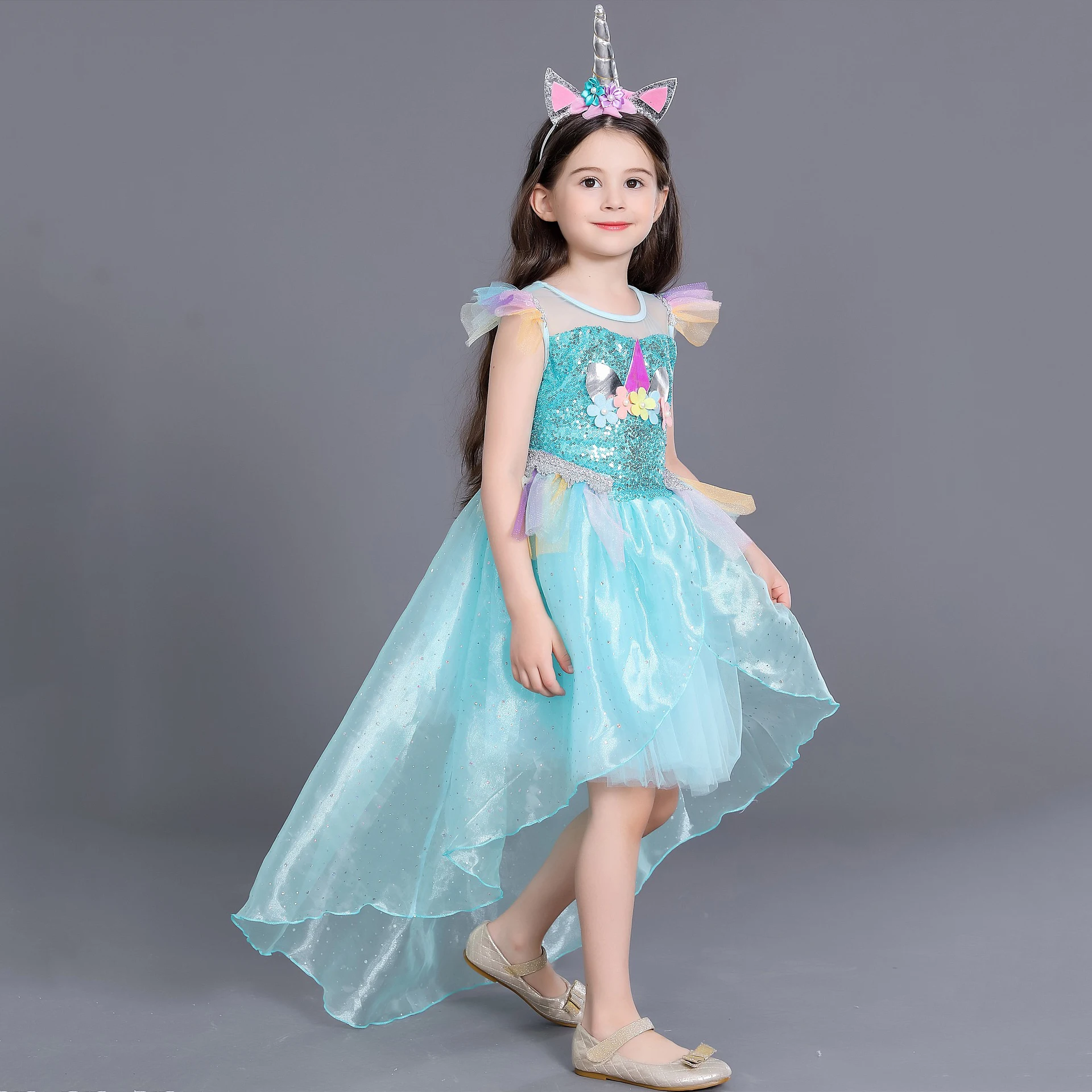 Fluffy Tulle Unicorn Birthday Party Tutu Dress Girls Christmas Outfits Ball Gown Kids Dress Girls Children's Halloween Costume