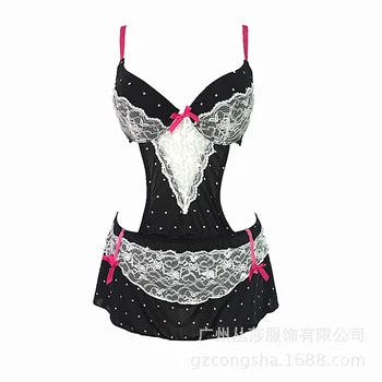 

Temperament and interest clothingThe new sexy two-piece sexy lingerie set looks through lace backless steel support fun uniform