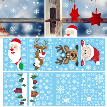 

8PCS/Set Christmas Snowflake Window Stickers Clings Decorations Removable Window Decals for Home Kindergarten Winter WindowDecal