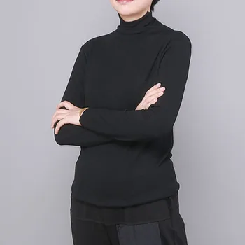 

XUXI 2020 New Spring Clothes Semi-high Collar Shirt Solid Color Long Sleeve T-shirt Women's Western Style Top Slim Fit FZ1449