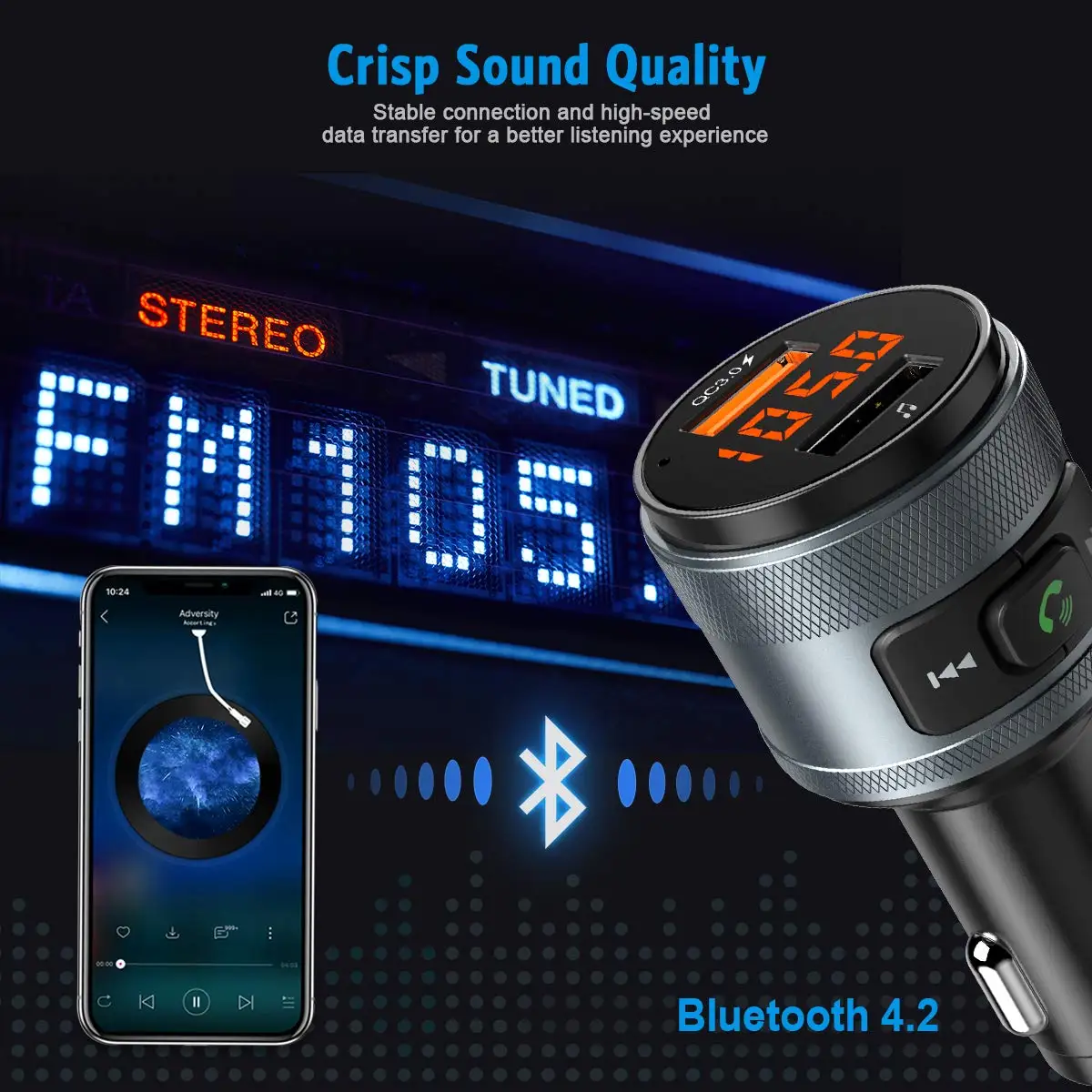 SRUIK Bluetooth fm-передатчик QC3.0 автомобильный fm-адаптер с двумя usb-портами зарядное устройство для громкой связи автомобильный комплект ручка-накопитель с зарядным устройством