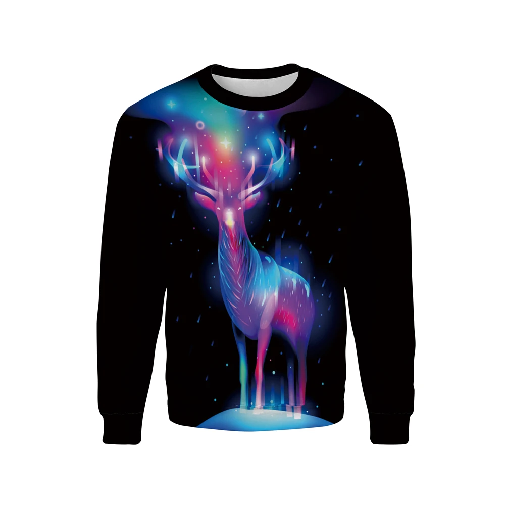 Christmas Sweatshirt Funny Printed Long Sleeve Men Women Casual Snowflakes Deer Printed Clothes Christmas 3D Elk Pullover