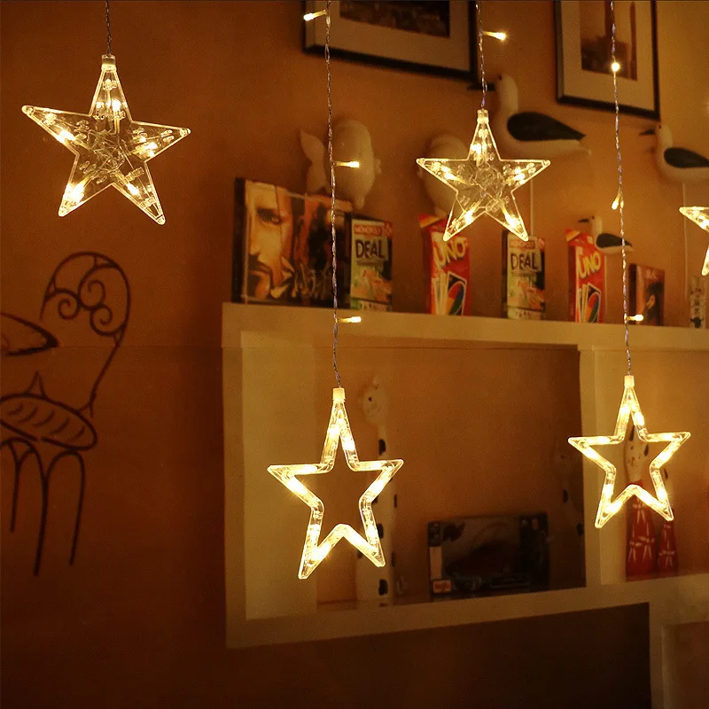 

LED Five-pointed Star Curtain Lights Anchor Star Background Light Indoor Outdoor Waterproof Decorative String Lights Small Color
